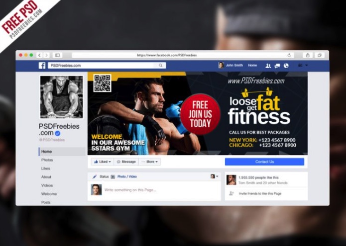Szablon okladki Fanpage Fitness na Facebooku PSD